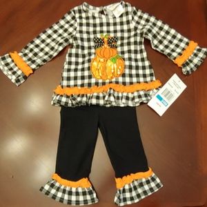 Rare Editions 24m plaid pumpkin tunic set NWT